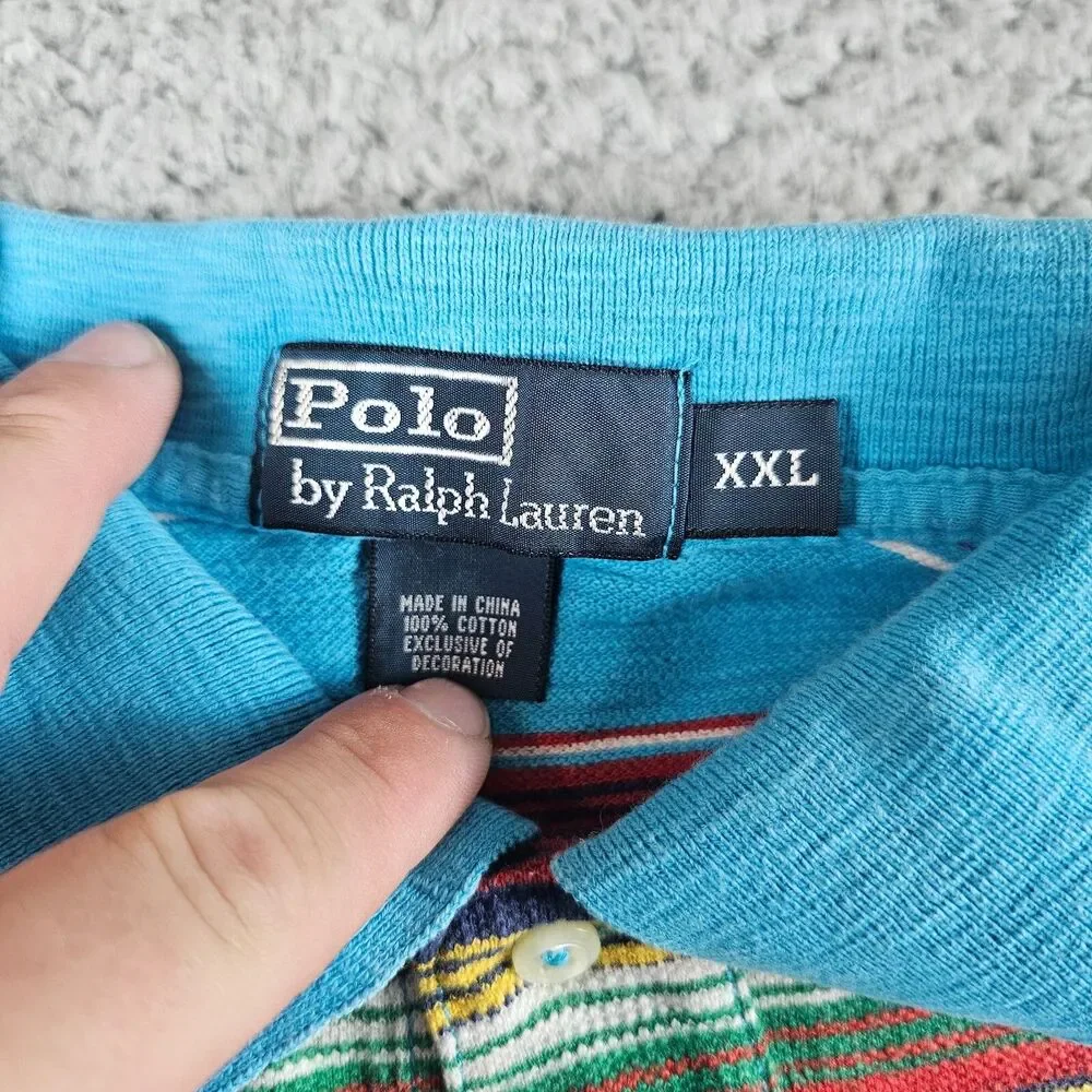 Vintage Polo Ralph Lauren Shirt Mens XXL Blue Striped Short Sleeve Preppy Casual